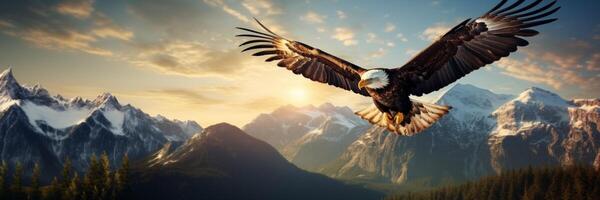 ai generiert Norden amerikanisch kahl Adler fliegend Über das Berge generativ ai foto