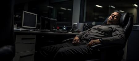 ai generiert Mann fiel schlafend beim Arbeit im das Büro generativ ai foto