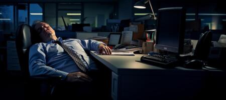 ai generiert Mann fiel schlafend beim Arbeit im das Büro generativ ai foto