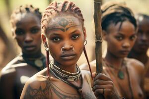 ai generiert Frau im afrikanisch Stamm generativ ai foto