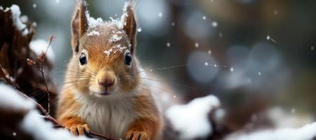 ai generiert Eichhörnchen im das Winter Wald generativ ai foto