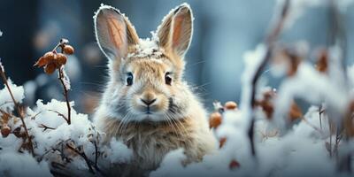 ai generiert Hase im das Winter Wald generativ ai foto