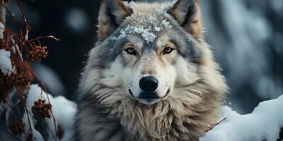 ai generiert Wolf im das Winter Wald generativ ai foto