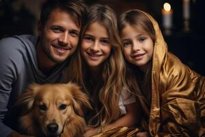 ai generiert Familie Foto mit Hund generativ ai