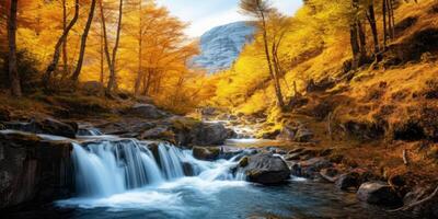 ai generiert Herbst Landschaft mit Wasserfall generativ ai foto