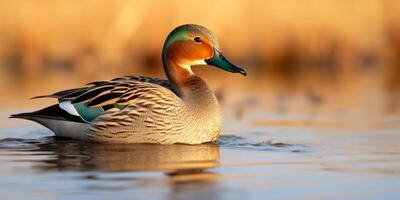 ai generiert eurasisch blaugrün Ente auf das See generativ ai foto