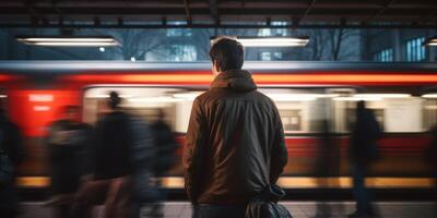 ai generiert Mann im das U-Bahn lange Exposition generativ ai foto