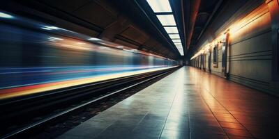 ai generiert leeren U-Bahn Vorbeigehen Zug Bewegung verwischen generativ ai foto