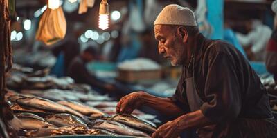 ai generiert verkauft Fisch beim das Markt generativ ai foto