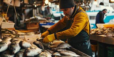 ai generiert verkauft Fisch beim das Markt generativ ai foto