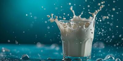 ai generiert Milch spritzt im ein Glas generativ ai foto