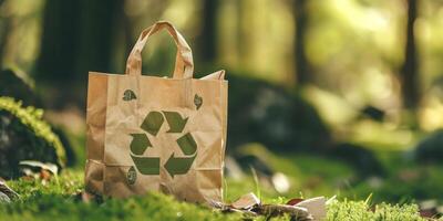 ai generiert Papier Tasche mit Recycling Symbol generativ ai foto