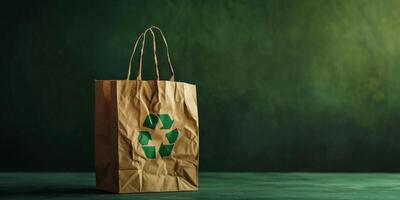 ai generiert Papier Tasche mit Recycling Symbol generativ ai foto