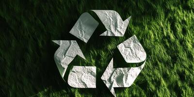 ai generiert Recycling Symbol auf Grün Hintergrund generativ ai foto