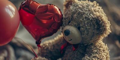 ai generiert Teddy Bär mit ein herzförmig Ball Valentinstag Tag generativ ai foto