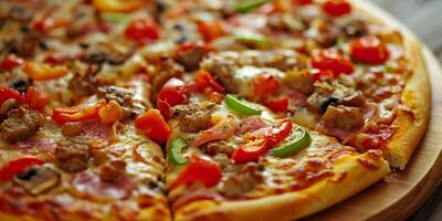 ai generiert Pizza mit Fleisch und Käse und Gemüse generativ ai foto