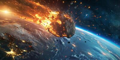ai generiert ein Asteroid Stürze zu Erde generativ ai foto