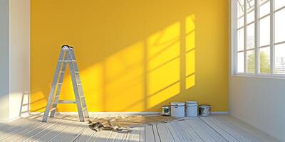 Gemälde das Wände im das Wohnung Treppe Farbe Eimer foto