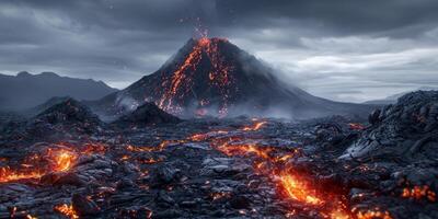 vulkanisch Eruption fließen Lava foto