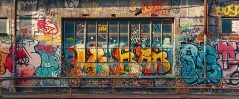 Graffiti auf alt Gebäude Stadt Straßen foto