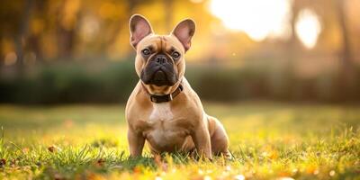 Französisch Bulldogge auf das Gras Nahansicht foto