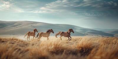 Pferde galoppierend über das Steppe Tierwelt foto
