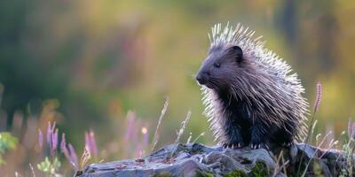 Stachelschwein auf verschwommen Hintergrund Tierwelt foto