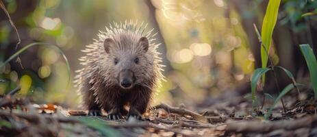 Stachelschwein auf verschwommen Hintergrund Tierwelt foto