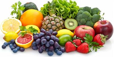 Früchte und Gemüse auf Weiß Hintergrund foto