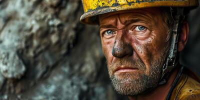 Bergmann beim das Bergwerk Nahansicht Porträt foto