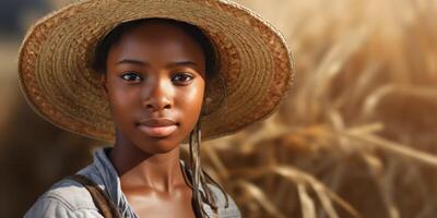 jung afrikanisch amerikanisch Frau Farmer tragen Hut foto