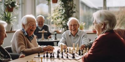 Alten Menschen im ein Pflege- Zuhause haben Spaß foto