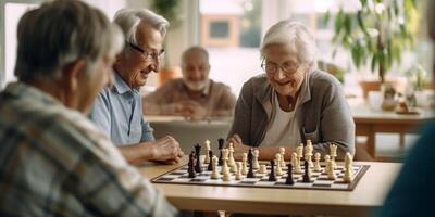 Alten Menschen im ein Pflege- Zuhause haben Spaß foto