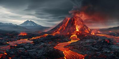 Vulkan Eruption Lava fließt foto