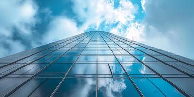 Wolkenkratzer erreichen in das Himmel und brechen Wolken foto