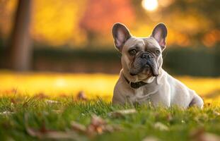 Französisch Bulldogge draußen Nahansicht foto