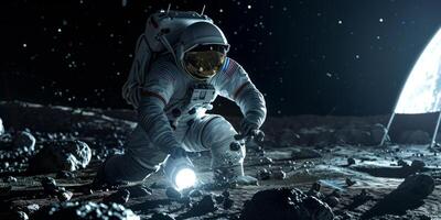 Mond- Expedition Astronauten auf das Oberfläche von das Mond foto