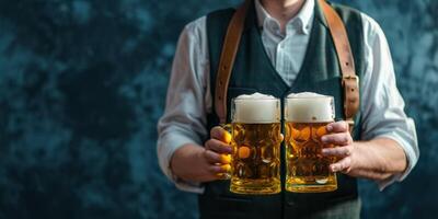 Bedienung Portion Bier beim das Oktoberfest Bier Festival foto