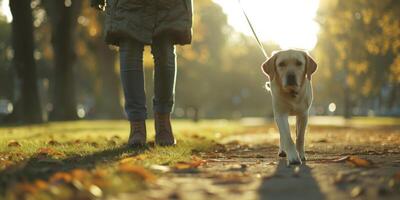 Mann Gehen seine Hund im das Park foto