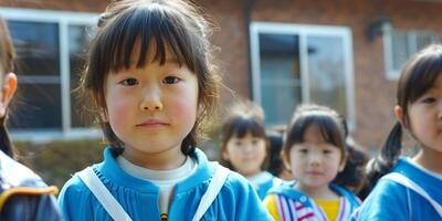 asiatisch Kinder gehen zu Schule foto