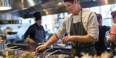 Koch kocht in der Restaurantküche foto