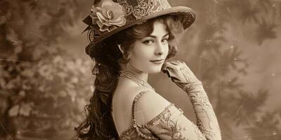 Frau im Kleid 19 .. Jahrhundert Stilisierung Jahrgang Foto