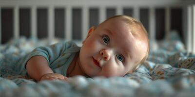 Baby in einem Kinderbett foto