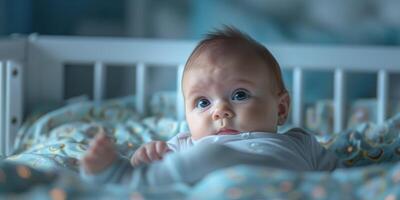 Baby in einem Kinderbett foto