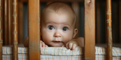 Baby in einem Kinderbett foto