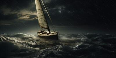 Yacht im das Ozean im ein Sturm foto