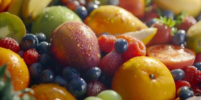 Früchte Beeren und Zitrusfrüchte sortiert Textur foto