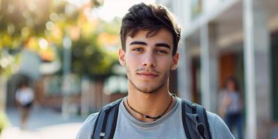 männlich Schüler mit Rucksack foto