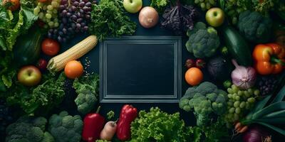 Früchte und Gemüse mit Raum zum Text oben Aussicht foto