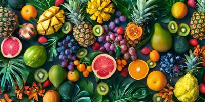 Früchte und Zitrusfrüchte sortiert oben Aussicht Textur foto